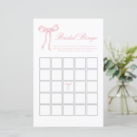 Roze Bow Bridal Bingo Roze Vrijgezellenfeest spel (Staand voorkant)