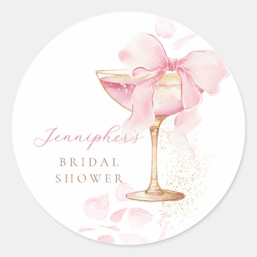 Roze Bow Brunch en Bubble Vrijgezellenfeest Sticke Ronde Sticker (Voorkant)