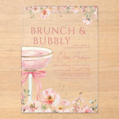 Roze Bow Brunch en Bubbly Champagne Vrijgezellenfe Acryl Uitnodigingen (Voorkant)