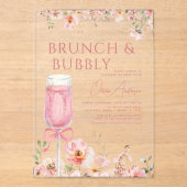 Roze Bow Brunch en Bubbly Champagne Vrijgezellenfe Acryl Uitnodigingen (Voorkant)