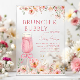 Roze Bow Brunch en Bubbly Champagne Vrijgezellenfe Acryl Uitnodigingen