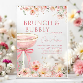 Roze Bow Brunch en Bubbly Champagne Vrijgezellenfe Acryl Uitnodigingen