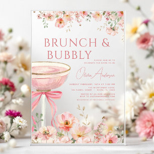 Roze Bow Brunch en Bubbly Champagne Vrijgezellenfe Acryl Uitnodigingen