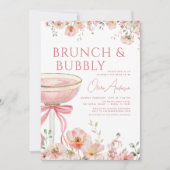 Roze Bow Brunch en Bubbly Champagne Vrijgezellenfe Kaart (Voorkant)