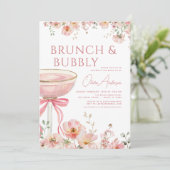 Roze Bow Brunch en Bubbly Champagne Vrijgezellenfe Kaart (Staand voorkant)
