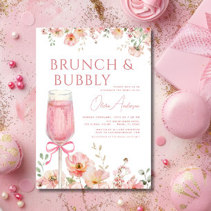 Roze Bow Brunch en Bubbly Champagne Vrijgezellenfe Kaart