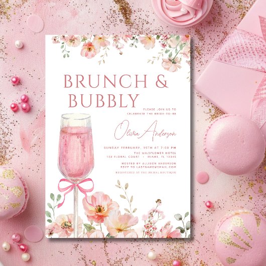 Roze Bow Brunch en Bubbly Champagne Vrijgezellenfe Kaart