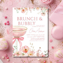 Roze Bow Brunch en Bubbly Champagne Vrijgezellenfe Kaart