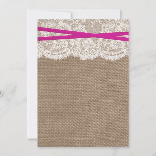 Roze Bow Burlap & Lace Wedding Rehearsal Dinner Kaart (Achterkant)