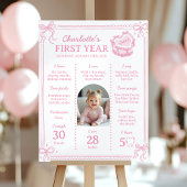 Roze Bow Cake Eerste jaar Foto Milestone Poster
