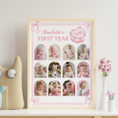 Roze Bow Cake Eerste jaar Foto Milestone Poster