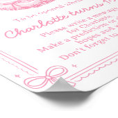 Roze Bow Cake Verjaardag Party Time Capsule Sign Poster (Hoek)