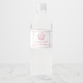 Roze Bow Cake Verjaardag Water Fles Label Waterfles Etiket (Voorkant)