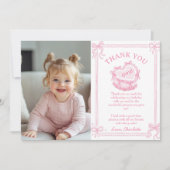 Roze Bow Cake Verjaardagsfoto Bedankkaart (Voorkant)