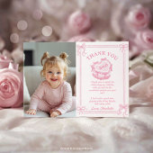 Roze Bow Cake Verjaardagsfoto Bedankkaart