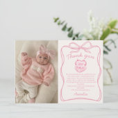 Roze Bow Cake Verjaardagsfoto Dank u kaart (Staand voorkant)