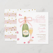 Roze Bow Champagne Brunch Vrijgezellenfeest Uitnod Kaart (Voorkant / Achterkant)