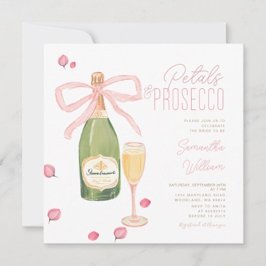 Roze Bow Champagne Brunch Vrijgezellenfeest Uitnod Kaart (Voorkant)