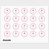 Roze Bow Cherry op Top Baby shower Gingham Ronde Sticker (Vel)