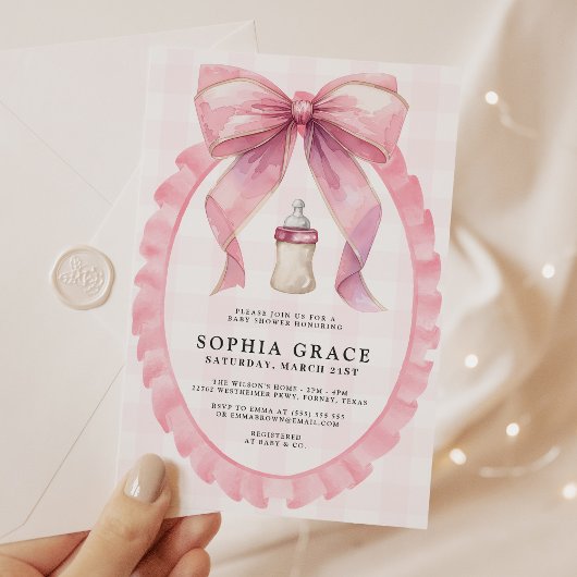 Roze Bow Chic Coquette Meisje Baby shower Kaart