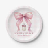 Roze Bow Chic Coquette Meisje Baby shower Papieren Bordje (Voorkant)