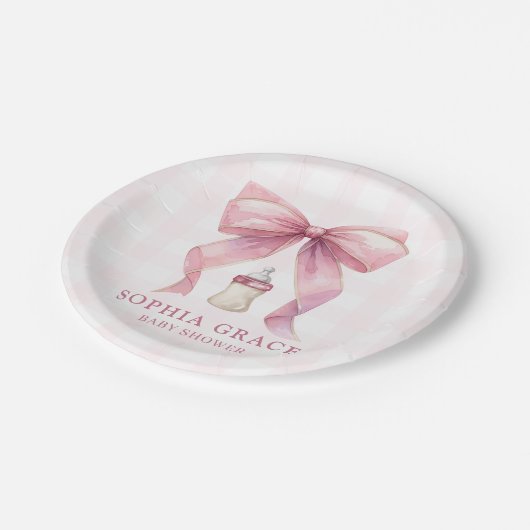 Roze Bow Chic Coquette Meisje Baby shower Papieren Bordje (Gekanteld)