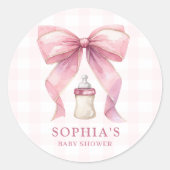 Roze Bow Chic Coquette Meisje Baby shower Ronde Sticker (Voorkant)