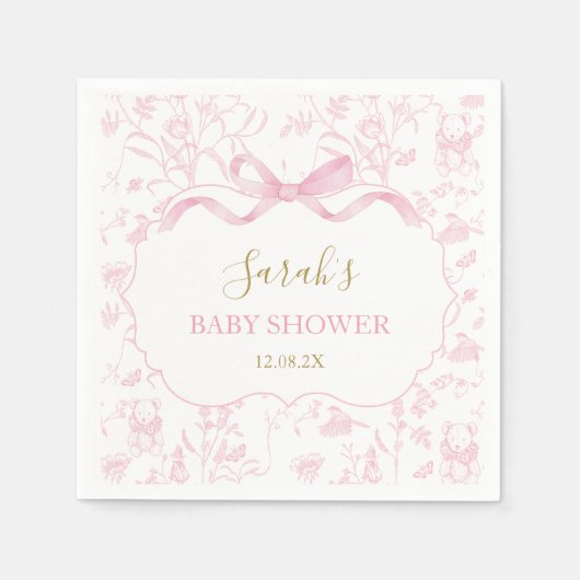 Roze Bow Chinoiserie Baby shower Meisje Servet (Voorkant)