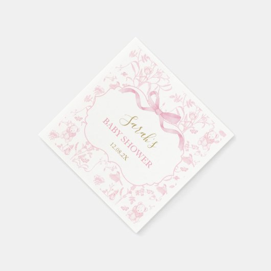 Roze Bow Chinoiserie Baby shower Meisje Servet (Hoek)