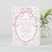 Roze Bow Chinoiserie Bloemen Huwelijk Dankjewel Ka Bedankkaart (Staand voorkant)