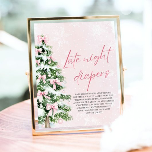Roze Bow Christmas Baby shower Late Night Luiers Poster