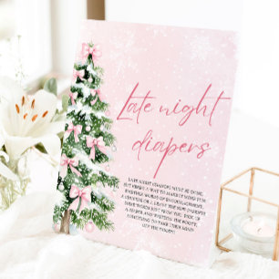 Roze Bow Christmas Baby shower Late Night Luiers Reclamebord Met Voetstuk