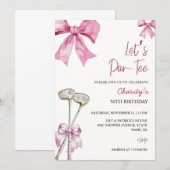 Roze Bow & Club Golf Verjaardag Uitnodiging Let's  (Voorkant / Achterkant)