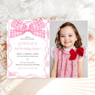 Roze Bow Coquette 2e Verjaardag Party Foto Kaart
