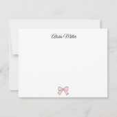 Roze Bow Coquette Aangepaste Naam Stationery Notitiekaartje (Voorkant)