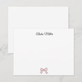 Roze Bow Coquette Aangepaste Naam Stationery Notitiekaartje (Voorkant / Achterkant)