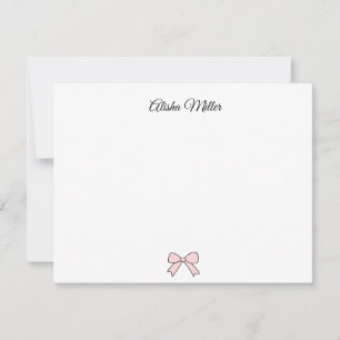 Roze Bow Coquette Aangepaste Naam Stationery Notitiekaartje