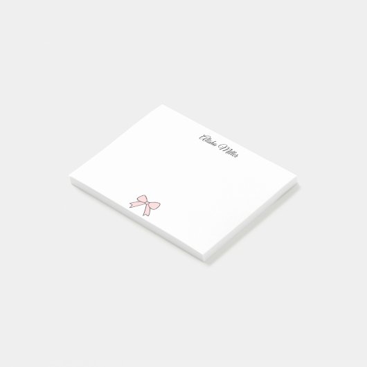 Roze Bow Coquette Aangepaste Naam Stationery Post-it® Notes (Schuin)