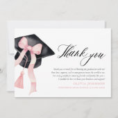 Roze Bow Coquette Afstudeerdop Dank u kaarten (Voorkant)