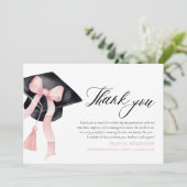 Roze Bow Coquette Afstudeerdop Dank u kaarten (Staand voorkant)