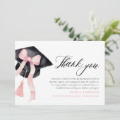 Roze Bow Coquette Afstudeerdop Dank u kaarten (Staand voorkant)