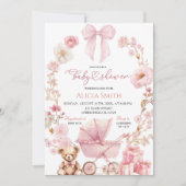 Roze Bow Coquette Baby Carriage Baby shower Kaart (Voorkant)