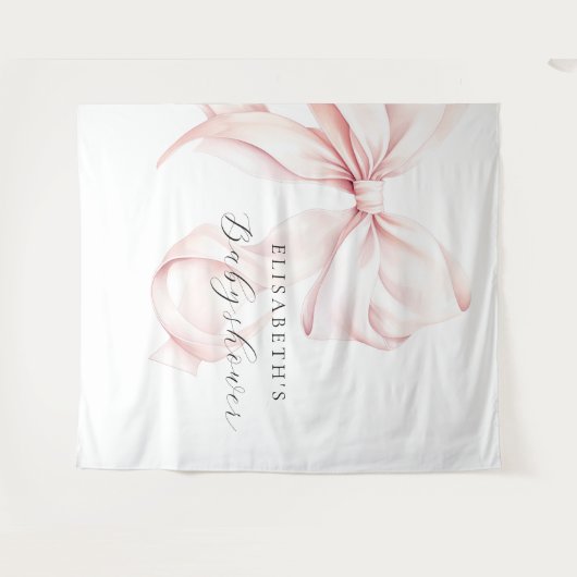 Roze Bow Coquette Baby shower Achtergrond Wandkleed (Voorkant (horizontaal))