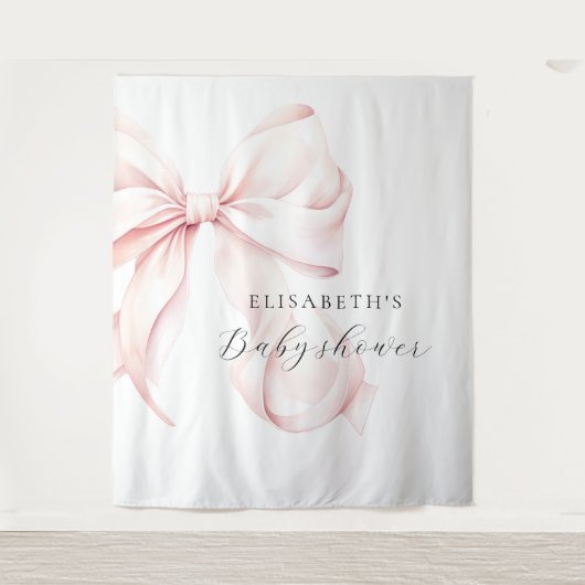 Roze Bow Coquette Baby shower Achtergrond Wandkleed (Voorkant)