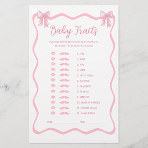 Roze Bow Coquette Baby shower Baby Traits Game