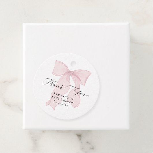 Roze Bow Coquette Baby shower Bedankjes Labels (In situ)