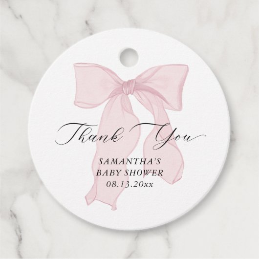 Roze Bow Coquette Baby shower Bedankjes Labels (Voorkant)