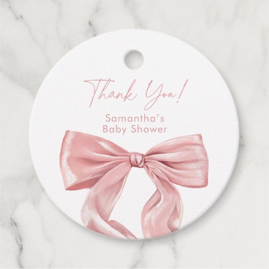 Roze Bow Coquette Baby shower Bedankjes Labels (Voorkant)