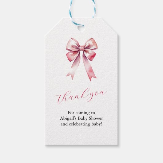 Roze Bow Coquette Baby shower Cadeaulabel (Voorkant)
