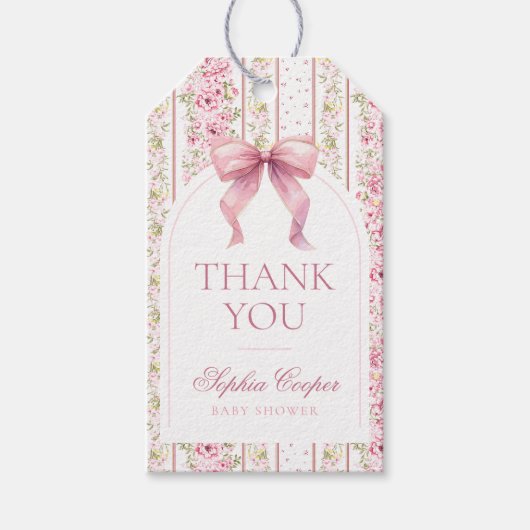 Roze Bow  Coquette Baby shower Cadeaulabel (Voorkant)